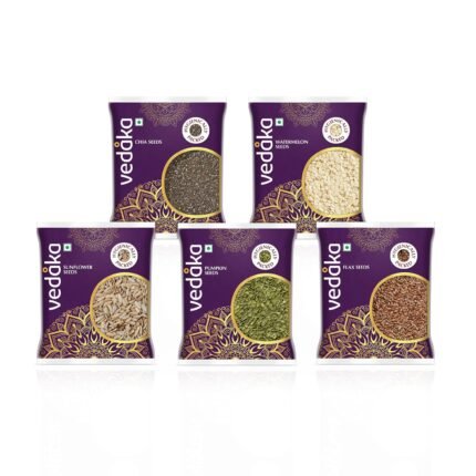 Vedaka Raw Seeds Combo | 500G | 100 G Each - Watermelon Seeds, Chia Seeds, Pumpkin Seeds, Flax Seeds, Sunflower Seeds