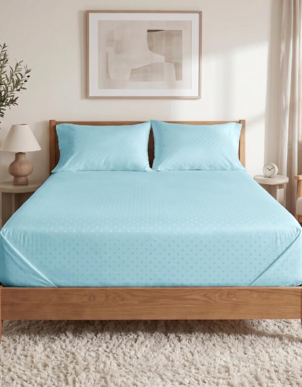Blue Dahlia 100% Cotton, King Size/Double, Bedsheet (108" x 108") + 2 Pillow Covers, Silky Smooth Feel, 300TC Dotted Premium Bedsheet